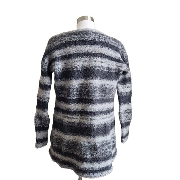 Sundance Chunky Sweater S fleece Gray Stripe Wool Alpaca Sweater Coat Snap - Picture 4 of 16
